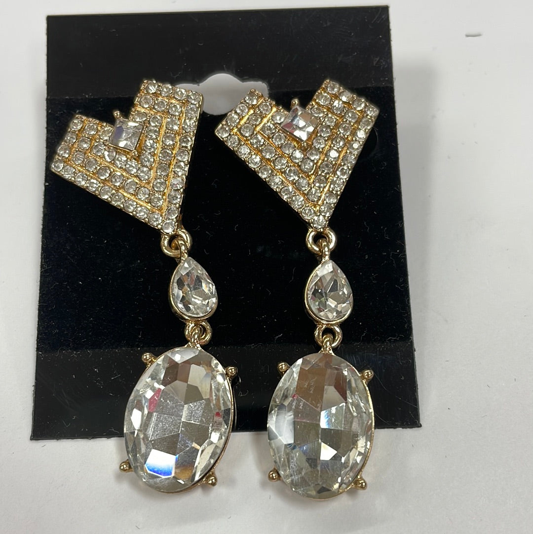 Formal Earrings Gold Clear V