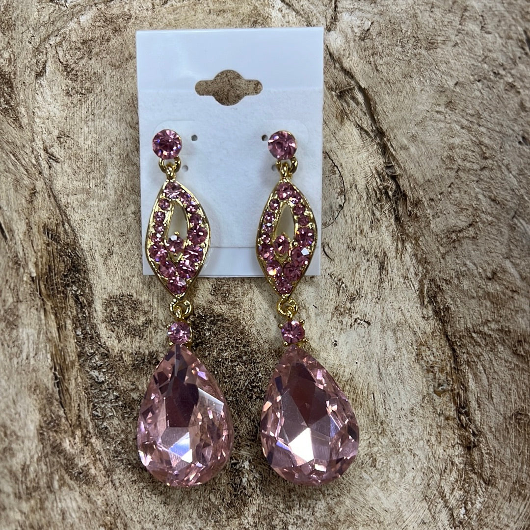 Formal Earrings Light Pink Gold Teardrop Dangle