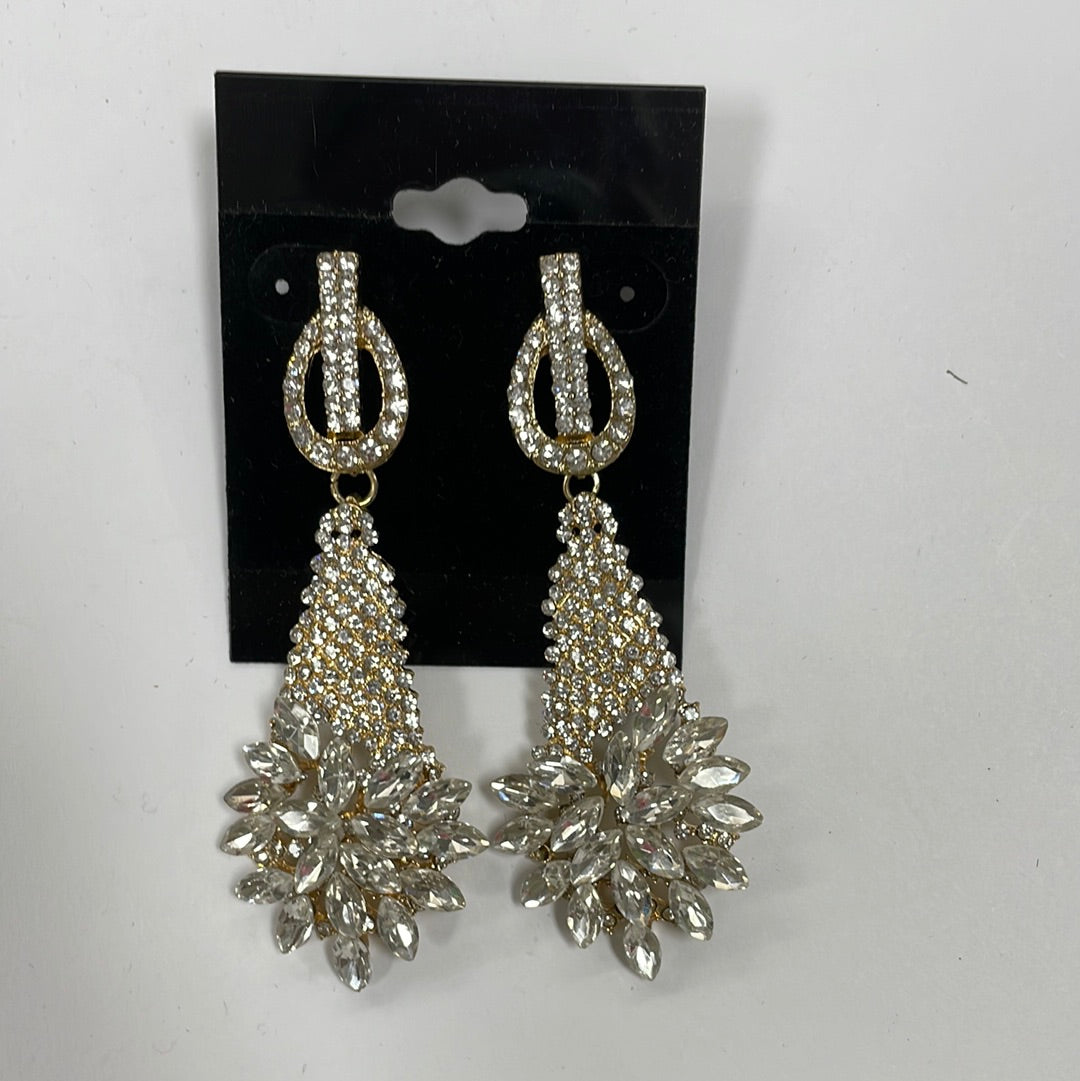 Formal Earrings Gold Clear Chandelier