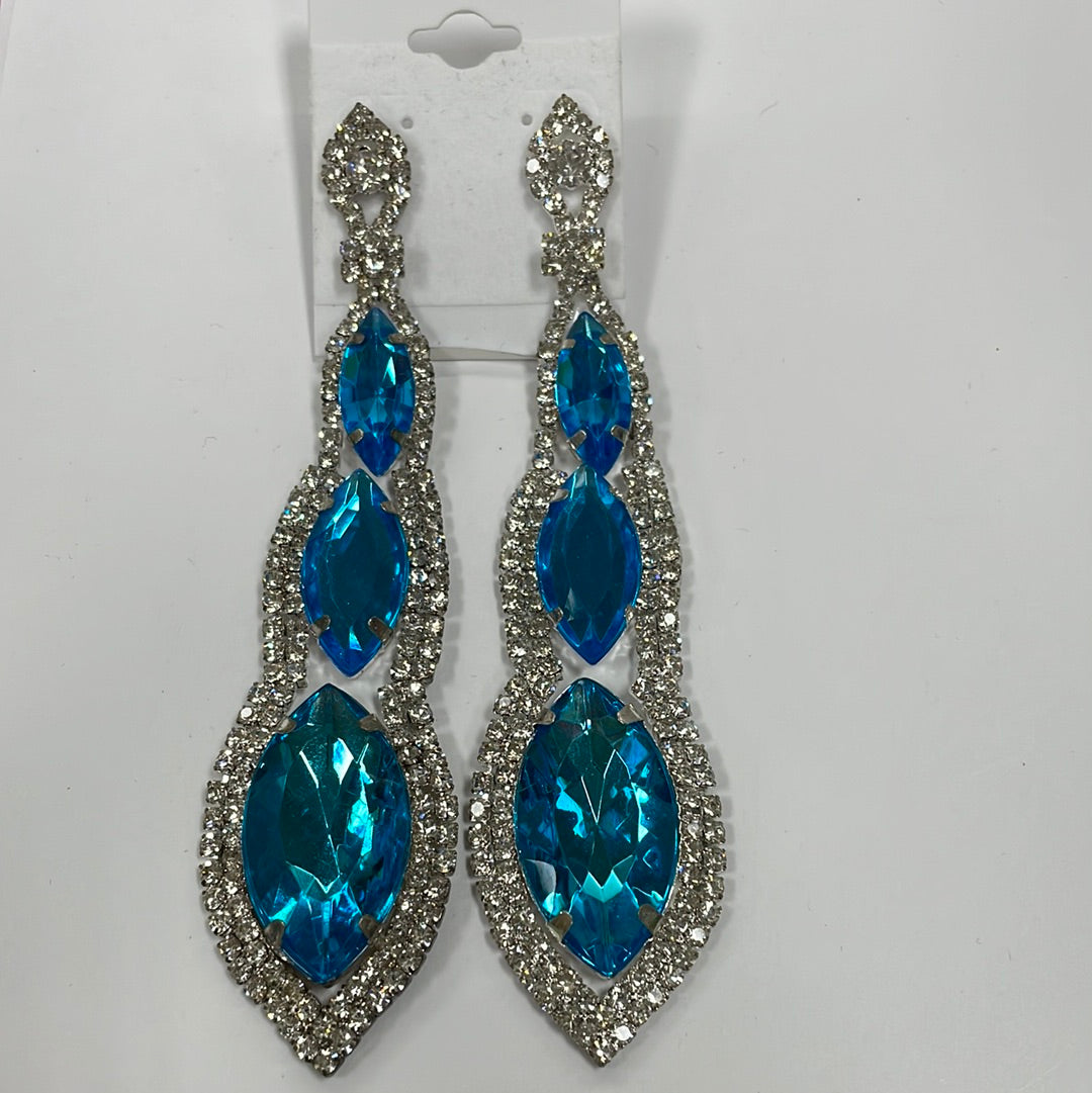 Formal Earrings Blue Silver Long