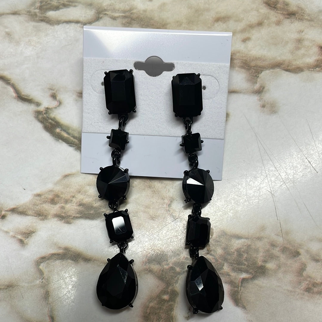 Formal Earrings All Black Penta Drop