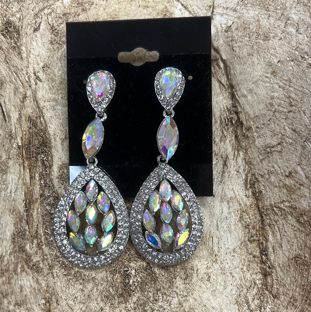 Formal Earrings Silver w/AB Dangle Teardrop