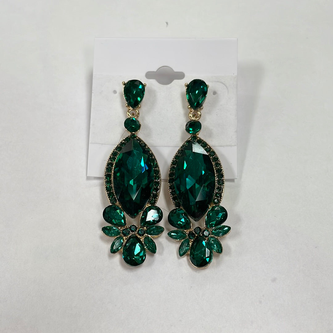 Formal Earrings Gold Base Green Drop