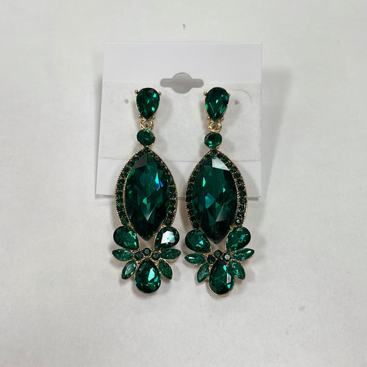 Formal Earrings Gold Base Green Drop