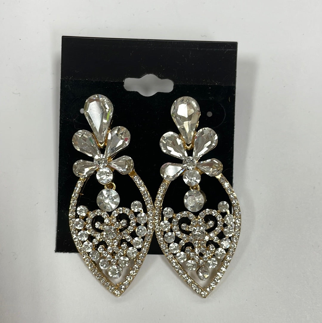 Formal Earrings Gold Clear Pointed