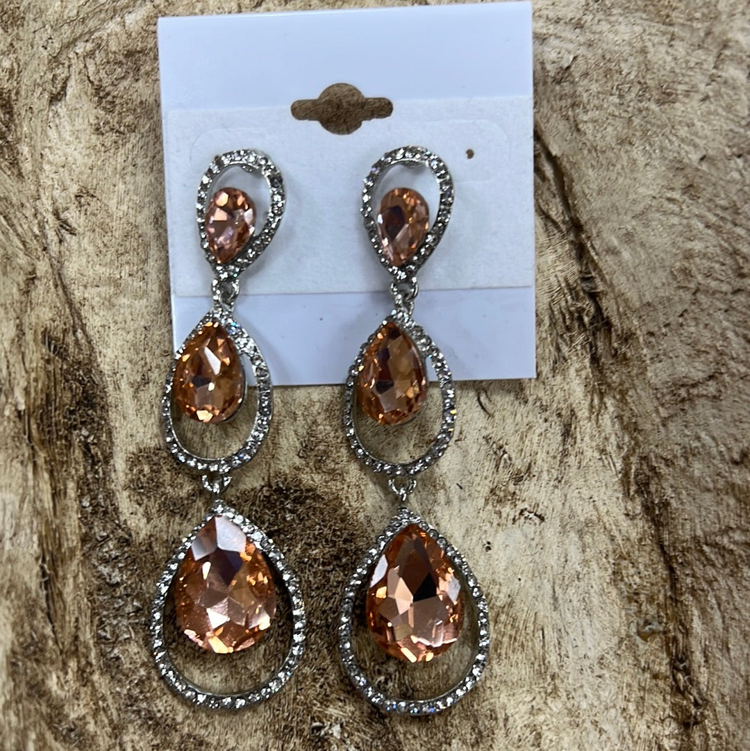 Formal Earrings Triple Stone Champagne