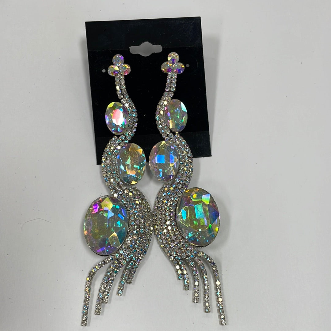 Formal Earrings Silver AB Long Three Stones