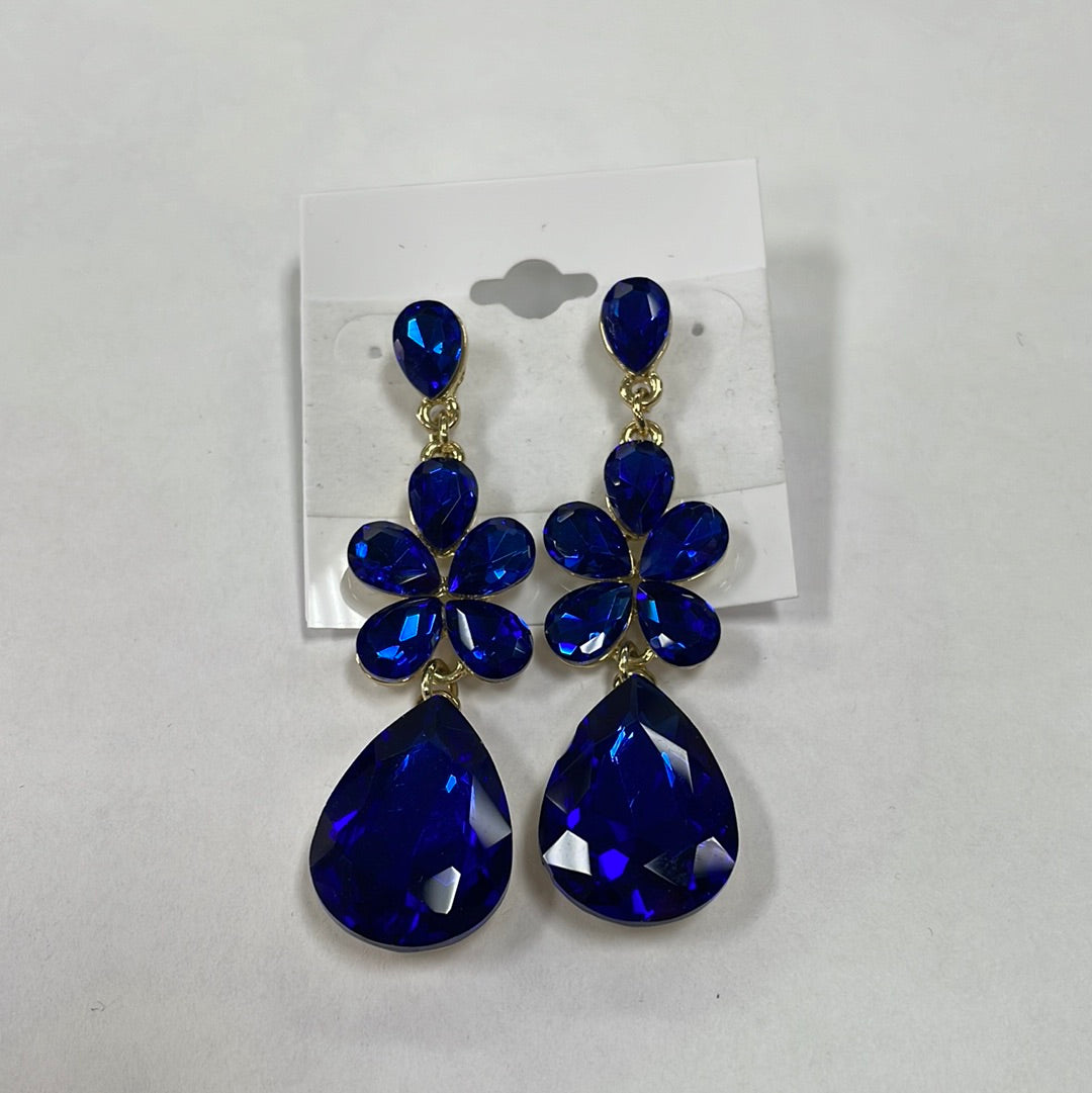 Formal Earrings Royal Blue Flower Teardrop