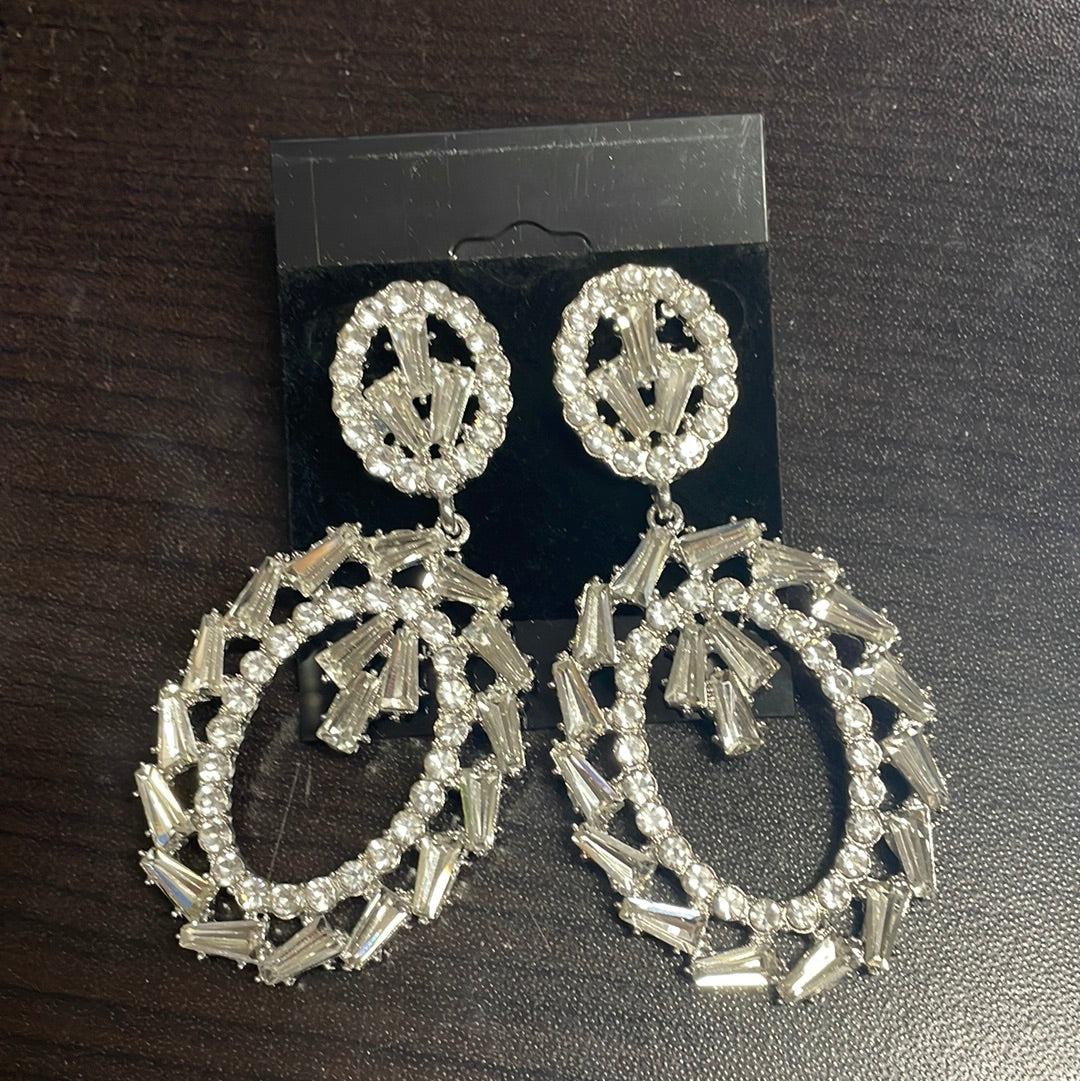 Formal Earrings Silver Clear Open Oval