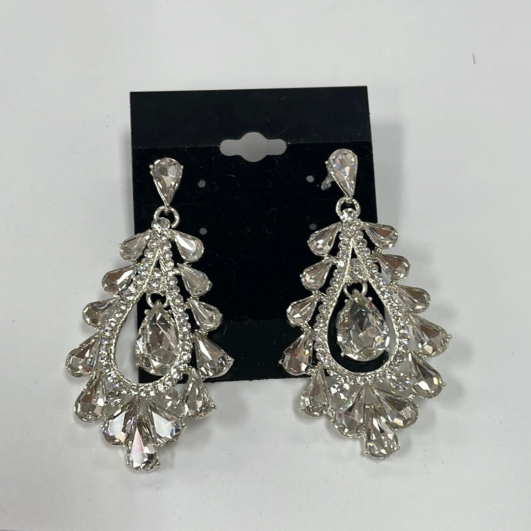 Formal Earrings Silver Clear Teardrops