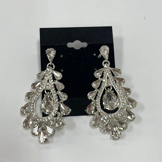 Formal Earrings Silver Clear Teardrops