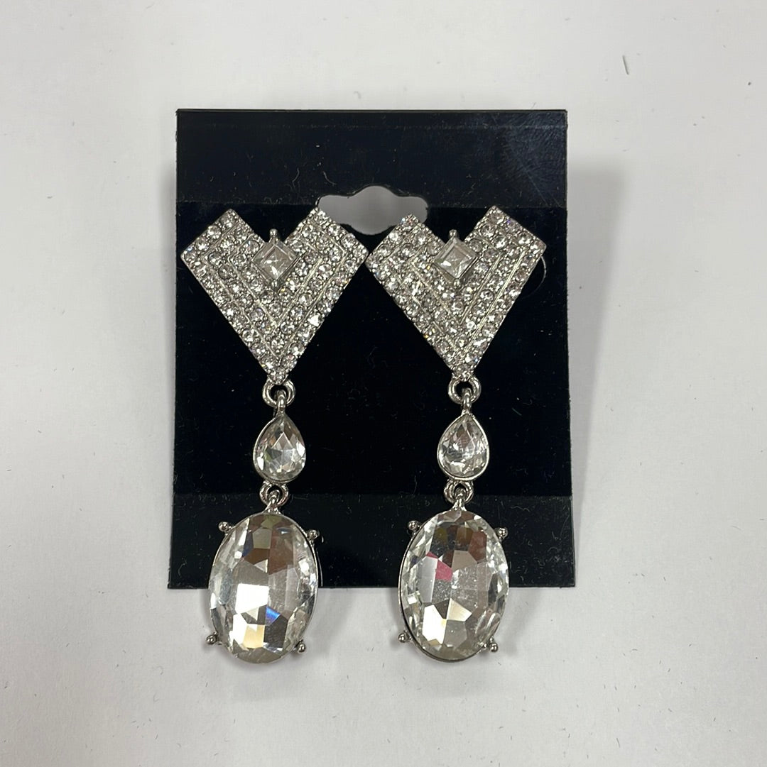 Formal Earrings Silver V Crystal