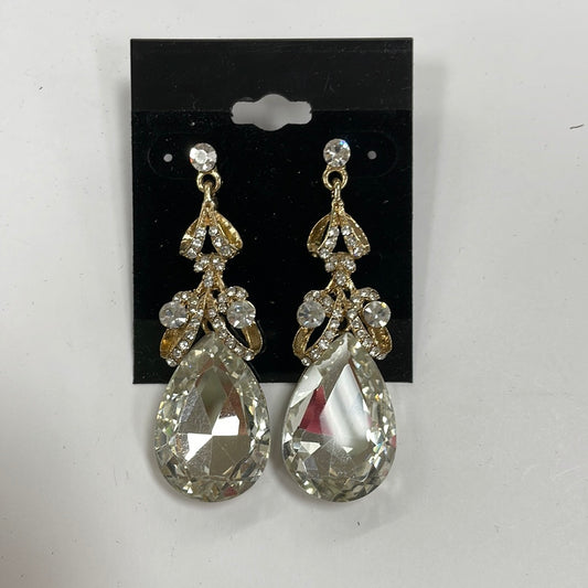 Formal Earrings Gold Clear Teardrop Bow