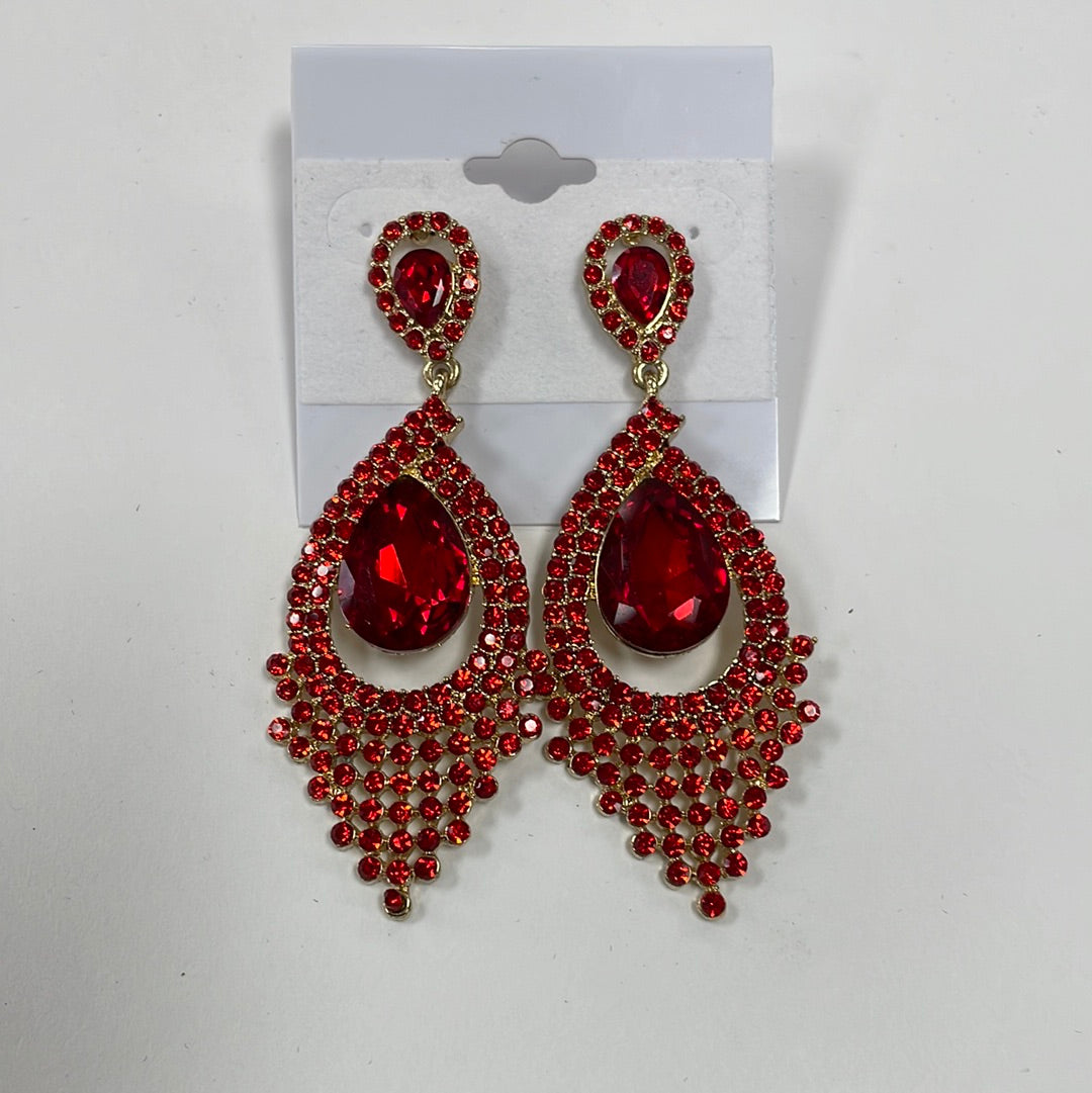 Formal Earrings Red and Gold Multi Stone