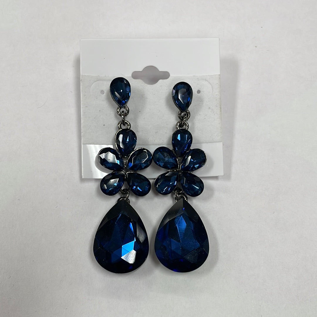 Formal Earrings Navy Gray Flower Teardrop
