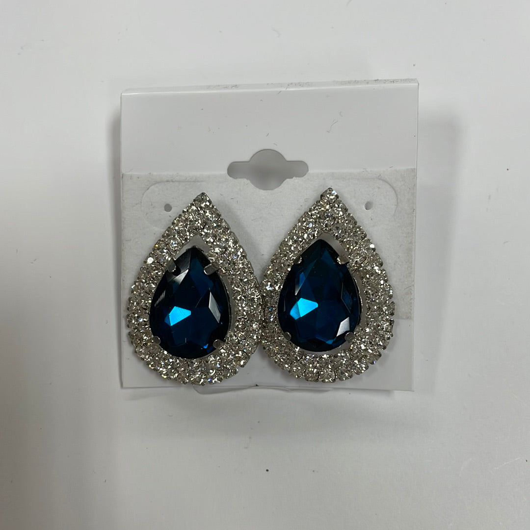Formal Earrings Deep Turquoise Silver Almond Stud