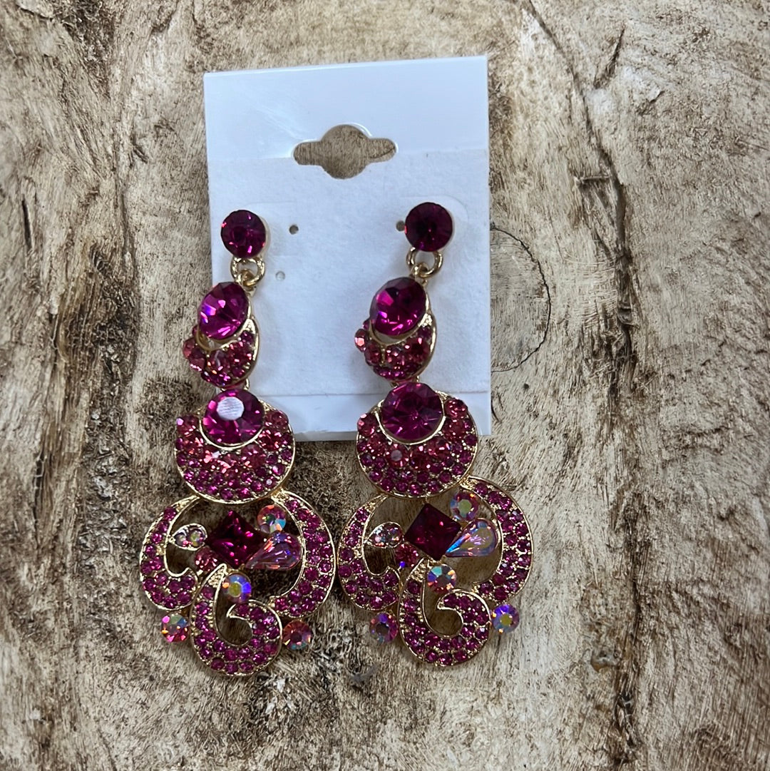 Formal Earrings Hot Pink Gold Aladdin