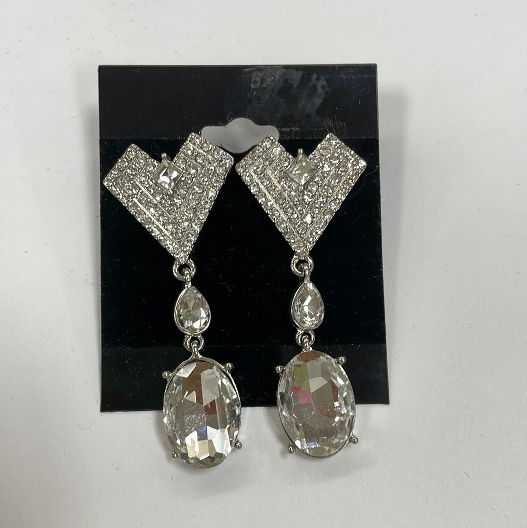 Formal Earrings Silver Clear V