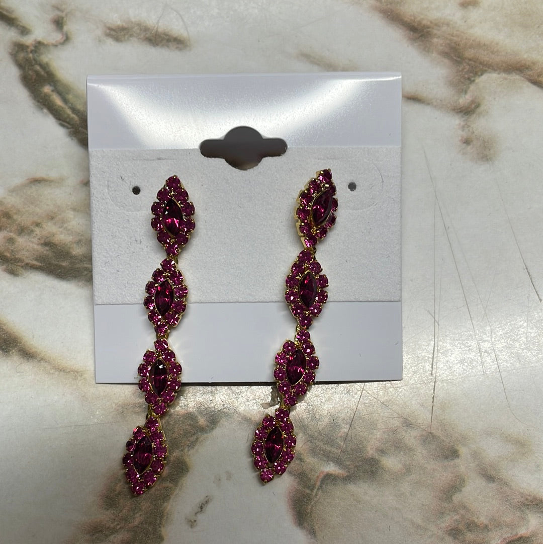 Formal Earrings Gold Base Pink Almond Quad Drop Formal Earrings Gold Base Pink Almond Quad Drop