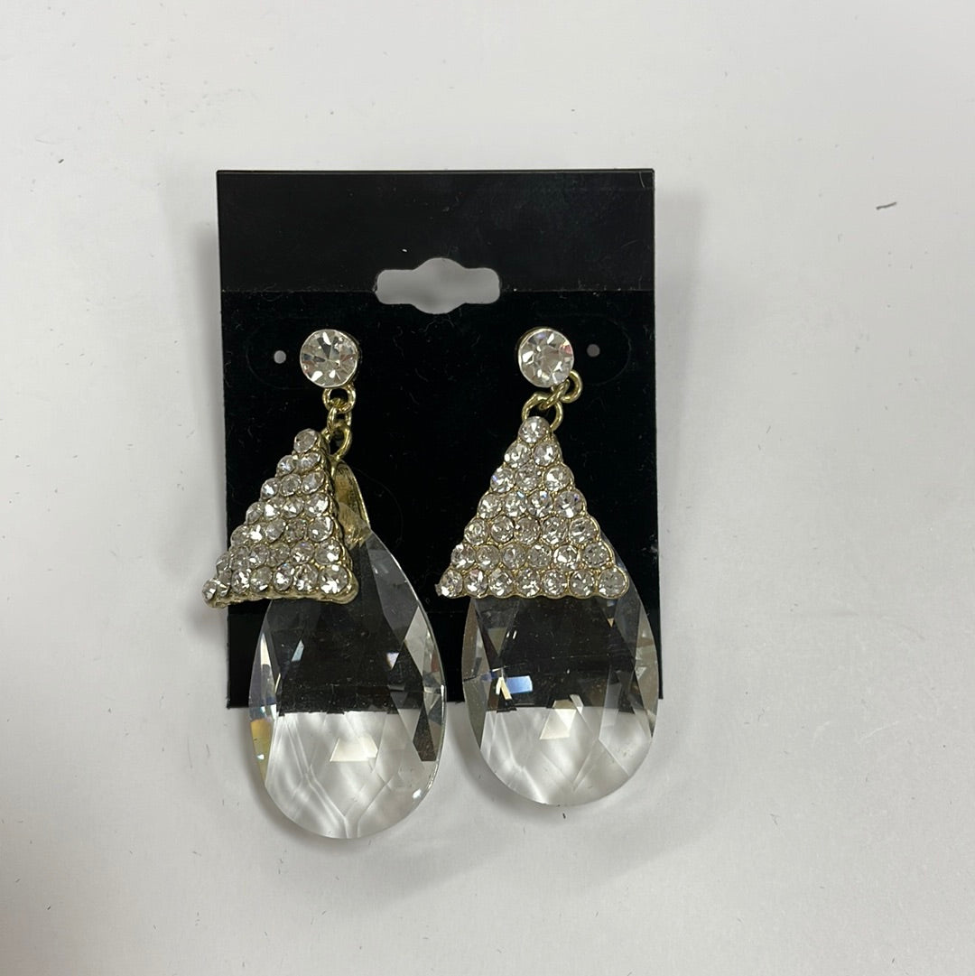 Formal Earrings Gold Clear Large Clear Stone