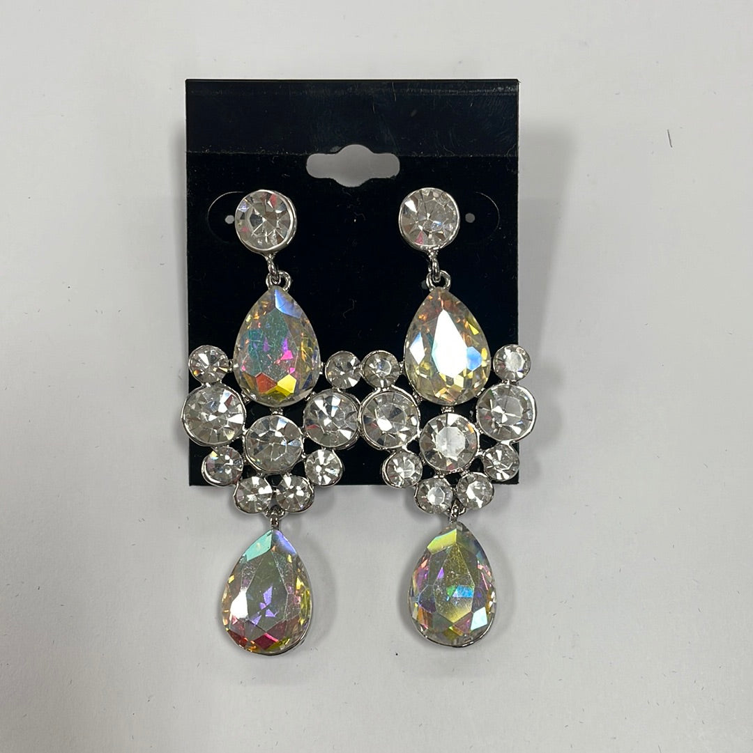 Formal Earrings Silver AB with Clear Stones