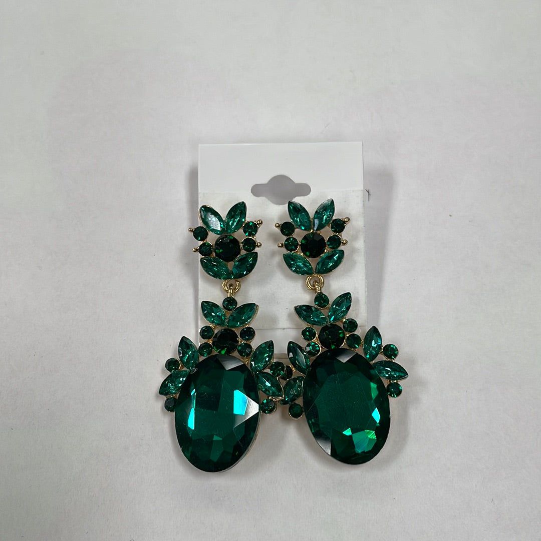 Formal Earrings Emerald Gold Detailed Oval