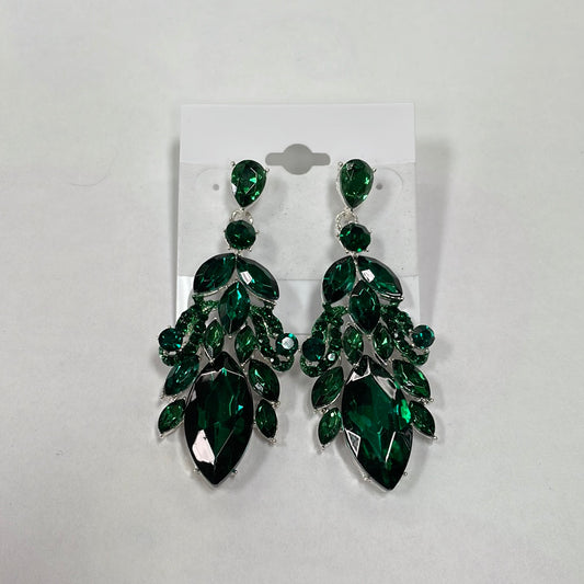 Formal Earrings Silver Base Green
