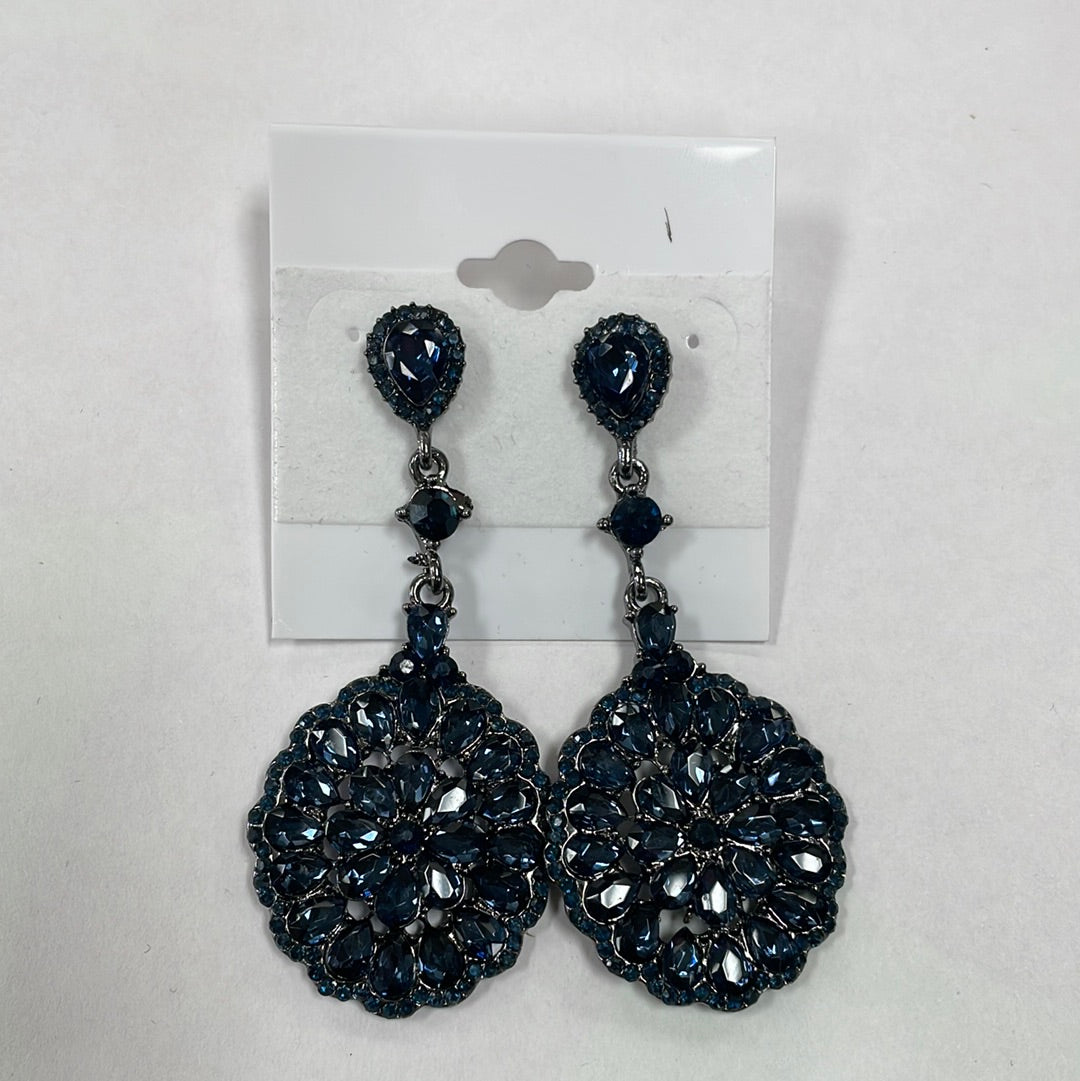 Formal Earrings Detailed Blue Circle Stone