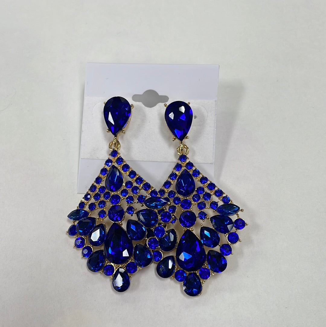 Formal Earrings Blue Diamond Shaped Gold