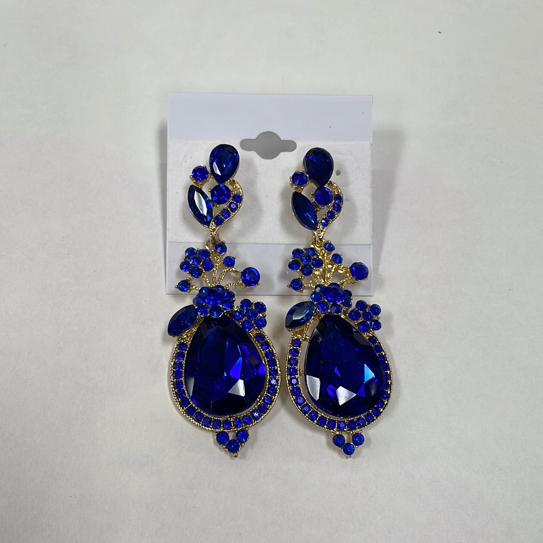 Formal Earrings Long Blue and Gold