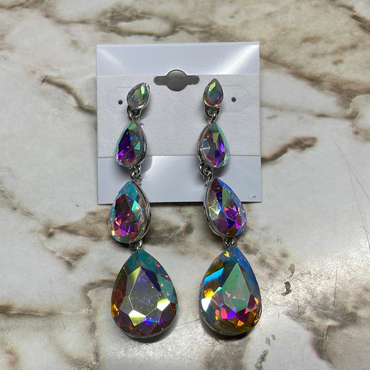 Formal Earrings Silver Base AB Quad Drop