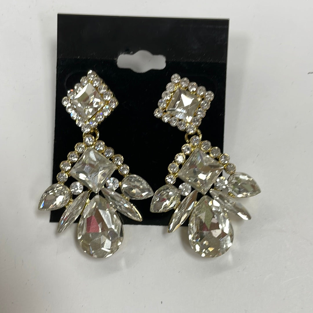 Formal Earrings Gold Clear Large Bee