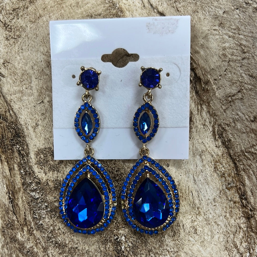 Formal Earrings Blue Outlined Teardrop