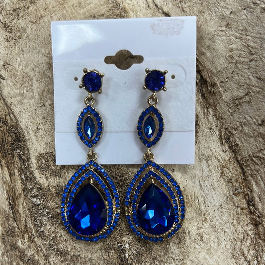 Formal Earrings Blue Outlined Teardrop