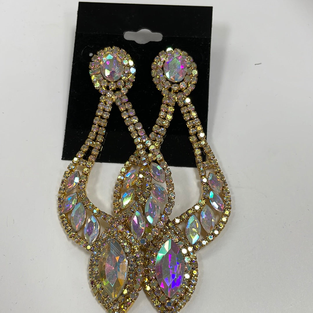 Formal Earrings Gold AB Open Teardrop (21b)