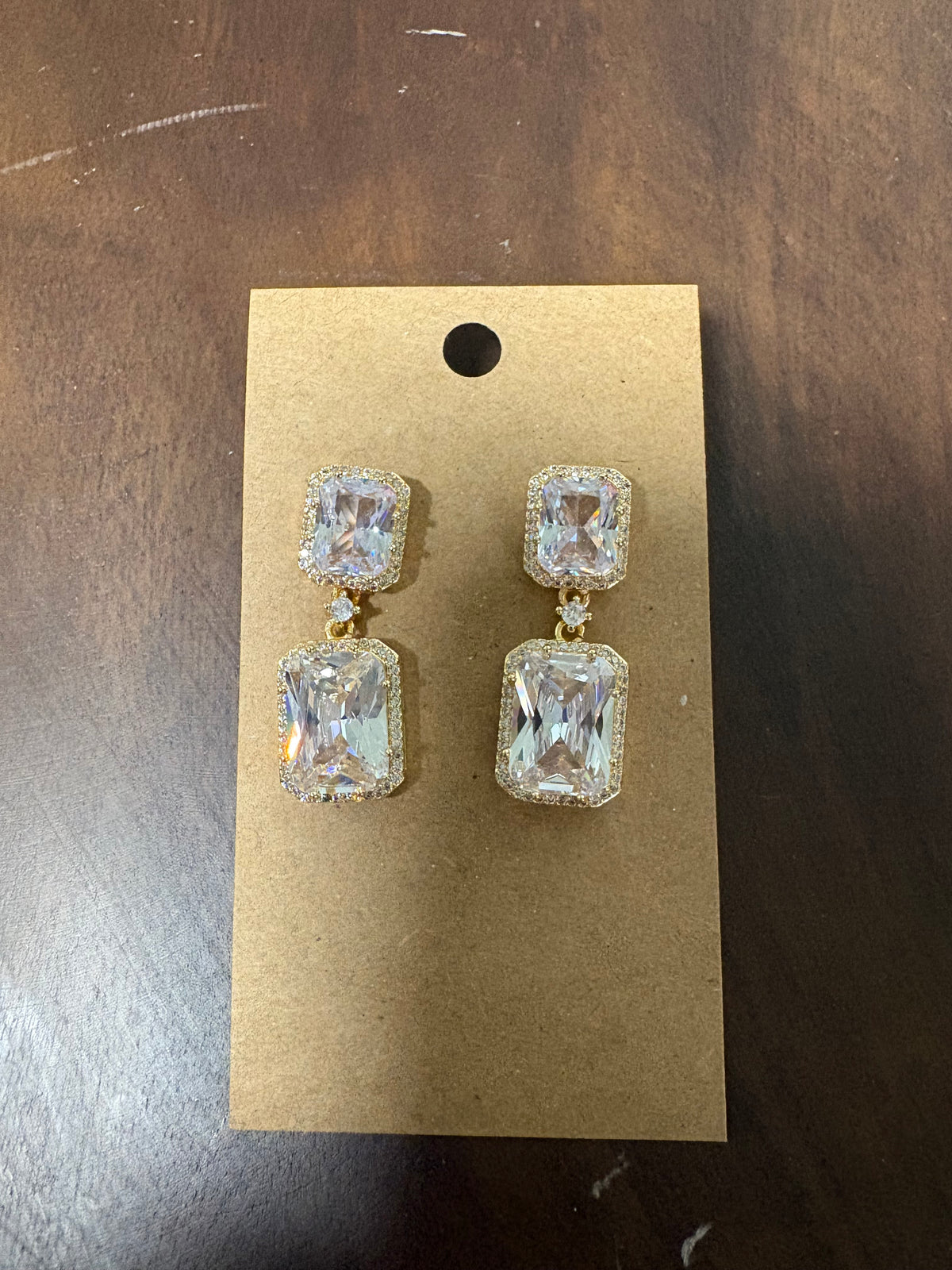 Formal Earrings Gold Base CZ Rectangle Dangles