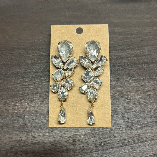 Formal Earrings Gold Base Clear Stone Round Top Dangle