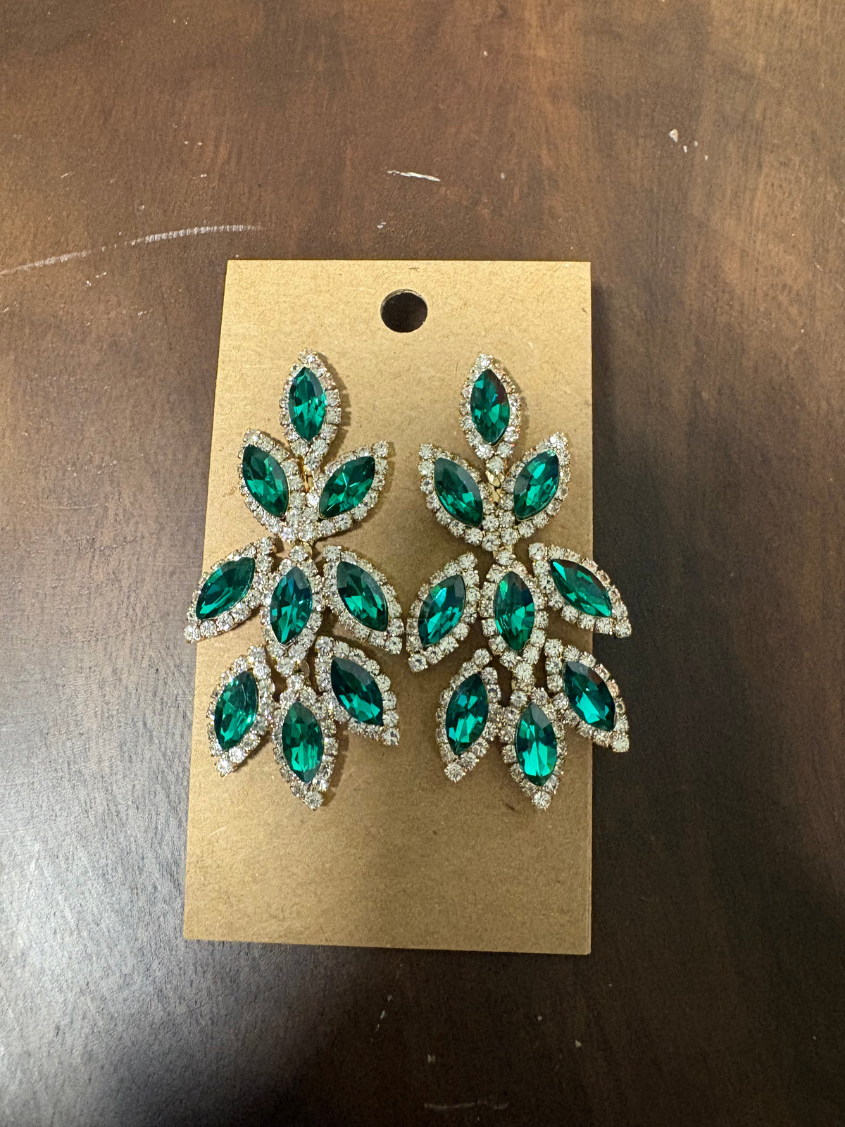Formal Earrings Emerald Green Silver Outlined Cluster Dangle