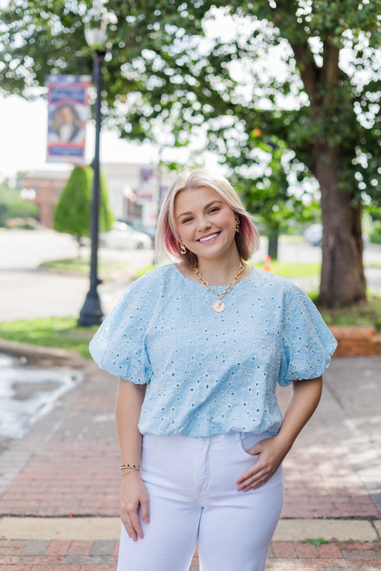 Lucky Girl Top - Baby Blue