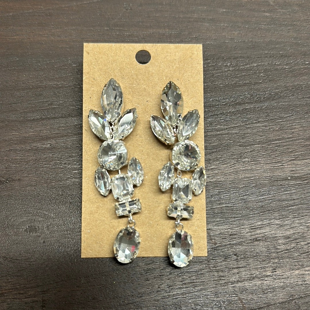 Formal Earrings Silver Base Clear Stone Geo Dangle