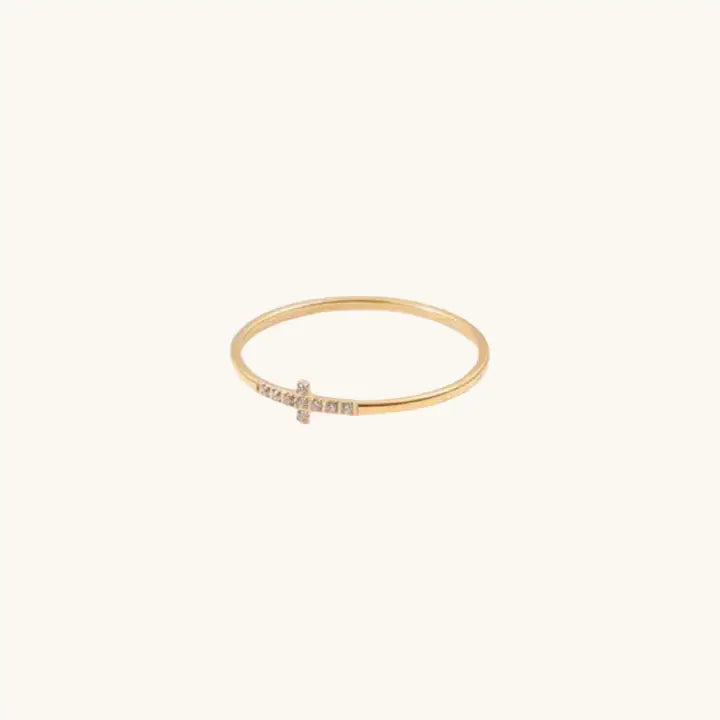 Nikki Smith Gold Crystal Cross Ring