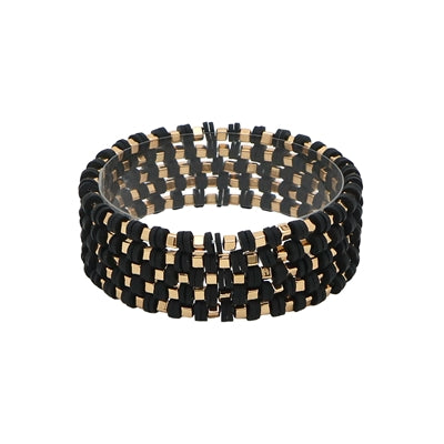 Black Rubber and Squared Gold 5 Bracelet Set