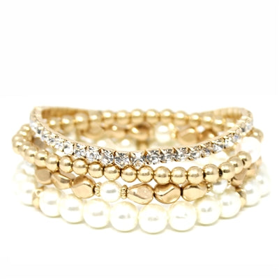 Set of 4 Pearl Gold Bracelets