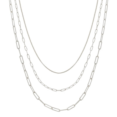 Silver Triple Layered Chain 16"-18" Necklace