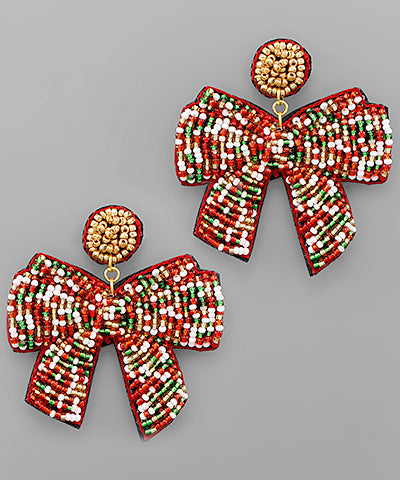 Christmas Bows Beaded Earrings