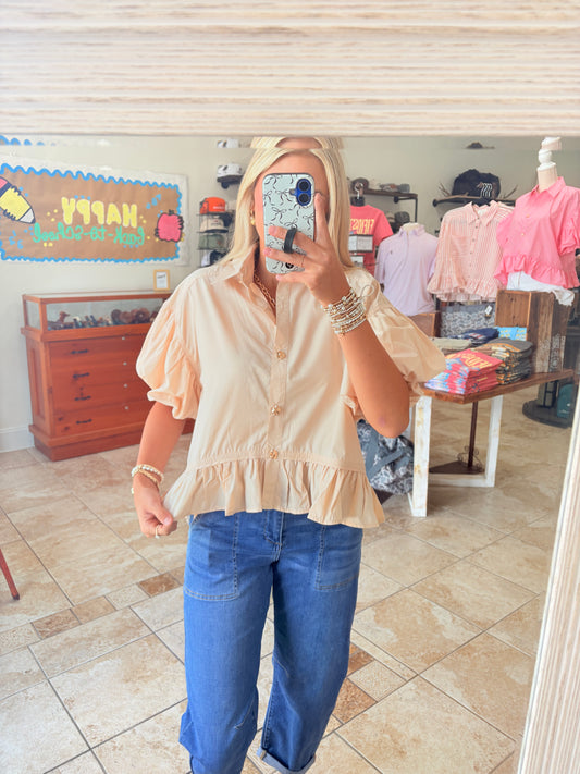 Cute as a Button Top - Ecru