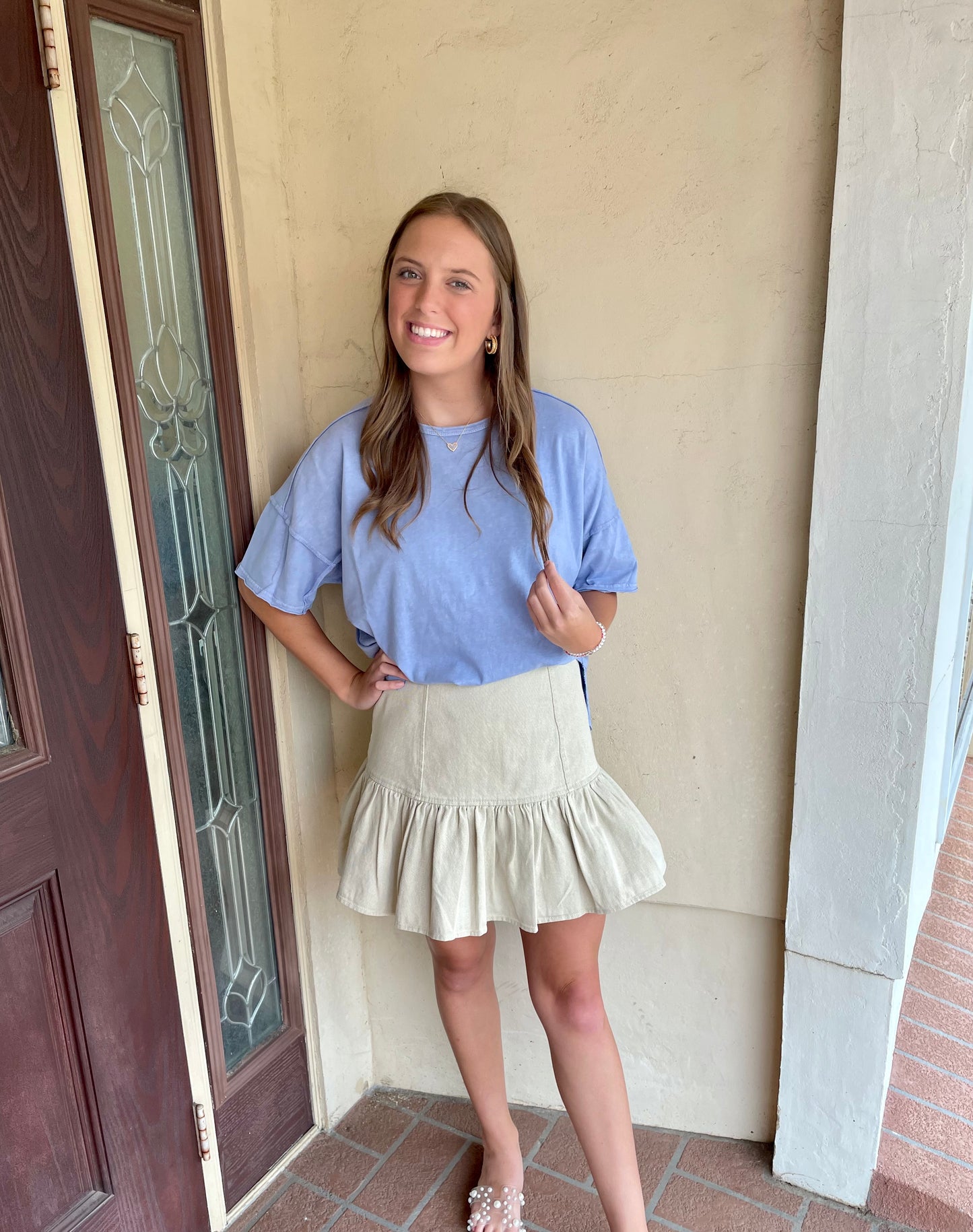 Cream Denim Mini Skirt