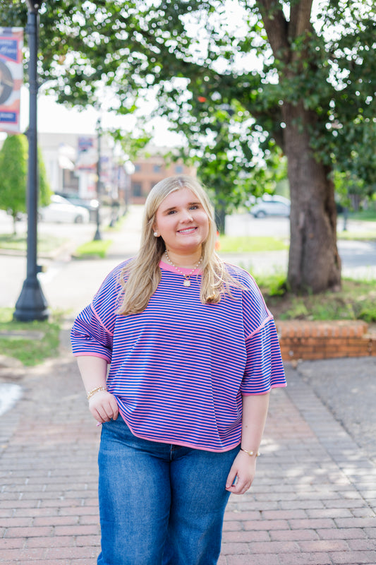 Girl on Fire Tee - Pink/Royal