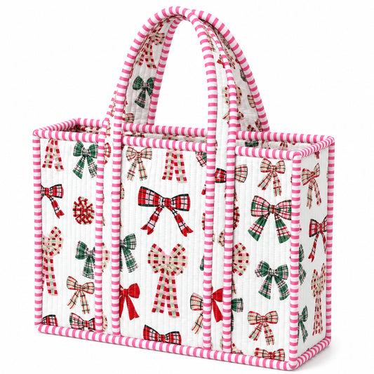 Christmas Bows Quilted Bag - Mini Tote
