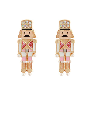 Metal Pink Nutcracker Earrings